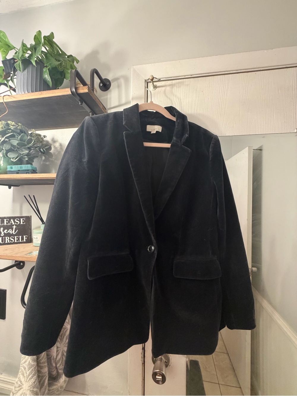 LOFT Black Velvet One-Button Blazer